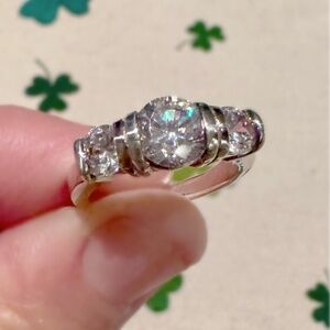 CZ Ring, Sterling Silver Cubic Zirconia Ring Size 6